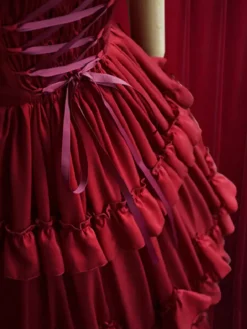 Lolitashow Sweet Lolita Dress Burgundy Ruffles Cotton Dress For Women -AYA Cosplay Shop 9e70b92a 2fe9 4b16 a93a 1b6db1edd658