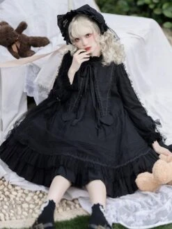 Gothic Lolita OP Dress Black Long Sleeves Lace Ruffles Polyester Lace Lolita One Piece Dress -AYA Cosplay Shop 9f568fde ce21 4d29 92b8 e7e9255c380e