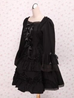 Lolitashow Black Bows Lace Cotton Classic Lolita Dress -AYA Cosplay Shop Black Bows Lace Cotton Classic Lolita Dress 49391 8