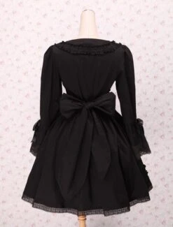 Lolitashow Black Bows Lace Cotton Classic Lolita Dress -AYA Cosplay Shop Black Bows Lace Cotton Classic Lolita Dress 49391 9