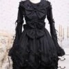Lolitashow Elegant Gothic Black Cotton Lolita OP Dress Long Sleeves Lace Trim Bows Ruffles -AYA Cosplay Shop Black Turndown Collar Bows Cotton Gothic Lolita Dress 49495 3