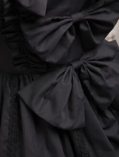 Lolitashow Elegant Gothic Black Cotton Lolita OP Dress Long Sleeves Lace Trim Bows Ruffles -AYA Cosplay Shop Black Turndown Collar Bows Cotton Gothic Lolita Dress 49495 8