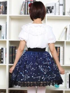 Lolitashow Sweet Lolita Dress Blue Constellation Printed Lolita Skirt With Black Lace Trim -AYA Cosplay Shop Blue Lolita Dress Sweet Constellation Printed Lolita Skirt With Black Lace Trim 616477 3099601