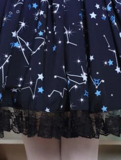 Lolitashow Sweet Lolita Dress Blue Constellation Printed Lolita Skirt With Black Lace Trim -AYA Cosplay Shop Blue Lolita Dress Sweet Constellation Printed Lolita Skirt With Black Lace Trim 616477 3099607