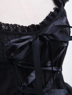 Gothic Lolita Dress OP Black Square Neck Short Sleeve Ruffle Tiered Lolita One Piece Dress -AYA Cosplay Shop Classic Black Layered Lace Up Cotton Lolita Dress 155778 9