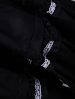Lolitashow Cotton Black Lolita OP Dress Short Sleeves With Lace Up And White Lace Trim -AYA Cosplay Shop Cotton Black Lace Cosplay Lolita Dress 7688 8