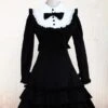 Lolitashow Cotton Black Long Sleeves Ruffle Classic Lolita Dress -AYA Cosplay Shop Cotton Black Long Sleeves Ruffle Classic Lolita Dress 7763 10
