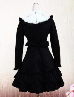 Lolitashow Cotton Black Long Sleeves Ruffle Classic Lolita Dress -AYA Cosplay Shop Cotton Black Long Sleeves Ruffle Classic Lolita Dress 7763 12