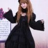 Cotton Black Lolita OP Dress Long Sleeves Lace Trim -AYA Cosplay Shop Cotton Black Multi layer Long Sleeves Gothic Lolita Dress 13348 3