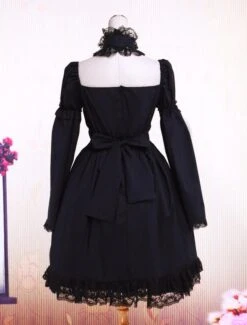 Cotton Black Lolita OP Dress Long Sleeves Lace Trim -AYA Cosplay Shop Cotton Black Multi layer Long Sleeves Gothic Lolita Dress 13348 9
