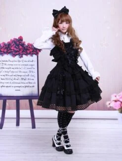 Lolitashow Cotton Black Sleeveless Gothic Lolita Dress -AYA Cosplay Shop Cotton Black Sleeveless Gothic Lolita Dress 16662 4