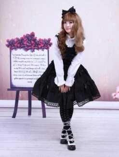 Lolitashow Cotton Black Sleeveless Gothic Lolita Dress -AYA Cosplay Shop Cotton Black Sleeveless Gothic Lolita Dress 16662 5