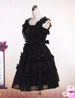 Lolitashow Cotton Black Sleeveless Gothic Lolita Dress -AYA Cosplay Shop Cotton Black Sleeveless Gothic Lolita Dress 16662 7