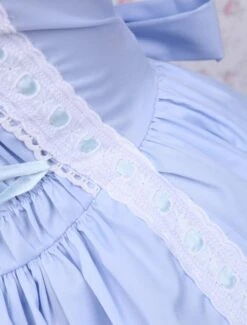 Lolitashow Cotton Blue Short Sleeves Bow Lace Cotton Classic Lolita Dress -AYA Cosplay Shop Cotton Blue Short Sleeves Bow Lace Cotton Classic Lolita Dress 12874 4