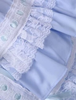 Lolitashow Cotton Blue Short Sleeves Bow Lace Cotton Classic Lolita Dress -AYA Cosplay Shop Cotton Blue Short Sleeves Bow Lace Cotton Classic Lolita Dress 12874 5