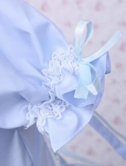 Lolitashow Cotton Blue Short Sleeves Bow Lace Cotton Classic Lolita Dress -AYA Cosplay Shop Cotton Blue Short Sleeves Bow Lace Cotton Classic Lolita Dress 12874 7