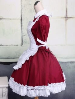 AYA Cosplay Shop -AYA Cosplay Shop Cotton Dark Red And White Short Sleeves Cosplay Lolita Dress 16665 3