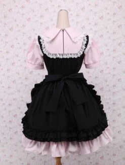 Lolitashow Cotton Pink And Black Lace Ruffles Punk Lolita Dress -AYA Cosplay Shop Cotton Pink And Black Lace Ruffles Punk Lolita Dress 12775 9