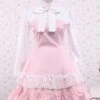Lolitashow Cotton Pink And White Lace Classic Lolita Dress -AYA Cosplay Shop Cotton Pink And White Lace Classic Lolita Dress 7685 2