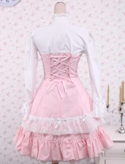 Lolitashow Cotton Pink And White Lace Classic Lolita Dress -AYA Cosplay Shop Cotton Pink And White Lace Classic Lolita Dress 7685 4