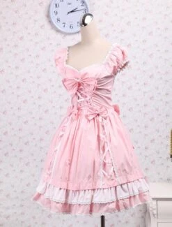 Lolitashow Cotton Pink Bow Lolita Dress -AYA Cosplay Shop Cotton Pink Bow Sweet Lolita Dress 12617 4