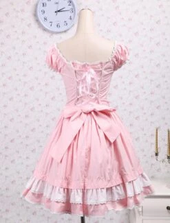 Lolitashow Cotton Pink Bow Lolita Dress -AYA Cosplay Shop Cotton Pink Bow Sweet Lolita Dress 12617 6