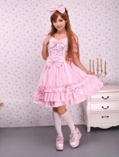 Lolitashow Sweet Pink Lotila OP Dress And Cape With Bows And Ruffles