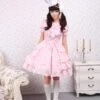 Sweet Pink Kawaiii Lolita OP Dress Short Sleeves Ruffles Design -AYA Cosplay Shop Cotton Pink Lace Ruffles Bow Cotton Sweet Lolita Dress 7674 0