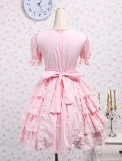 Sweet Pink Kawaiii Lolita OP Dress Short Sleeves Ruffles Design -AYA Cosplay Shop Cotton Pink Lace Ruffles Bow Cotton Sweet Lolita Dress 7674 6