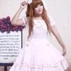 Lolitashow Cotton Pink Lace Short Sleeves Cosplay Lolita Dress -AYA Cosplay Shop Cotton Pink Lace Short Sleeves Cosplay Lolita Dress 16657 2