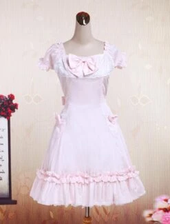 Lolitashow Cotton Pink Lace Short Sleeves Cosplay Lolita Dress -AYA Cosplay Shop Cotton Pink Lace Short Sleeves Cosplay Lolita Dress 16657 6