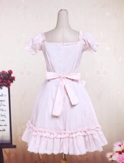 Lolitashow Cotton Pink Lace Short Sleeves Cosplay Lolita Dress -AYA Cosplay Shop Cotton Pink Lace Short Sleeves Cosplay Lolita Dress 16657 8