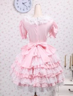 Lolitashow Cotton Pink Lace Sweet Lolita Dress -AYA Cosplay Shop Cotton Pink Lace Sweet Lolita Dress 7771 6