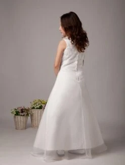 Cute White Sleeveless Embroidery Satin Flower Girl Dress -AYA Cosplay Shop Cute White Sleeveless Embroidery Satin Flower Girl Dress 14822 771062