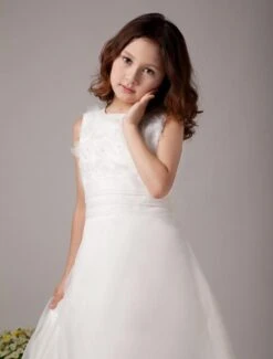 Cute White Sleeveless Embroidery Satin Flower Girl Dress -AYA Cosplay Shop Cute White Sleeveless Embroidery Satin Flower Girl Dress 14822 771066