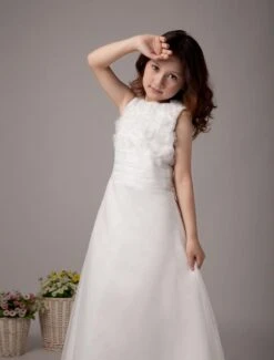 Cute White Sleeveless Embroidery Satin Flower Girl Dress -AYA Cosplay Shop Cute White Sleeveless Embroidery Satin Flower Girl Dress 14822 771070