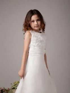 Cute White Sleeveless Embroidery Satin Flower Girl Dress -AYA Cosplay Shop Cute White Sleeveless Embroidery Satin Flower Girl Dress 14822 771074