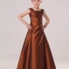 Flower Girl Dresses Ember Red A Line Square Neckline Taffeta Ankle Length Toddler's Dinner Dress -AYA Cosplay Shop Exquisite Chocolate Brown Taffeta Square Collar Floor Length Junior Bridesmaid Dress 117538 1
