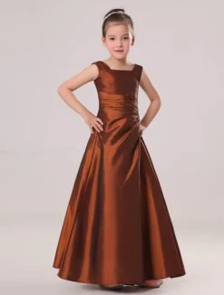 Flower Girl Dresses Ember Red A Line Square Neckline Taffeta Ankle Length Toddler's Dinner Dress
