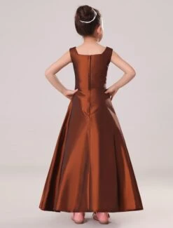 Flower Girl Dresses Ember Red A Line Square Neckline Taffeta Ankle Length Toddler's Dinner Dress -AYA Cosplay Shop Exquisite Chocolate Brown Taffeta Square Collar Floor Length Junior Bridesmaid Dress 117538 5