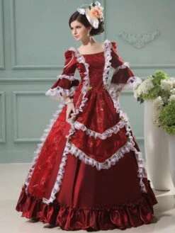 Prom Dress Victorian Dress Rococo Ball Gowns Ruffle Half Sleeves Red Royal Princess Retro Dress -AYA Cosplay Shop Gorgeous Red Short Sleeves Lace Jacquard Womens Royal Gown 270370 4