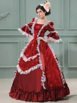 Prom Dress Victorian Dress Rococo Ball Gowns Ruffle Half Sleeves Red Royal Princess Retro Dress -AYA Cosplay Shop Gorgeous Red Short Sleeves Lace Jacquard Womens Royal Gown 270370 5