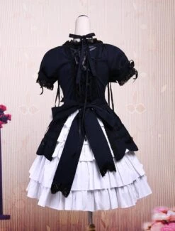 Lolitashow Sweet Purple Pink Lolita OP Dress Short Sleeves Layers Bows And Trim -AYA Cosplay Shop Light Purple And Pink Cotton Bandage Ruffle Bow Sweet Lolita Dress 51442 9