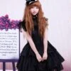 Lolitashow Rayon Yarn Black Lolita OP Dress With Ruffles Waist Belt -AYA Cosplay Shop Rayon Sash Ruffles Gothic Lolita Dress 13098 2