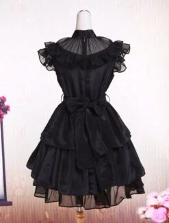 Lolitashow Rayon Yarn Black Lolita OP Dress With Ruffles Waist Belt -AYA Cosplay Shop Rayon Sash Ruffles Gothic Lolita Dress 13098 8