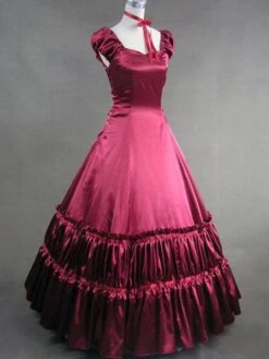 Prom Dress Victorian Dress Costume Women's Red Satin Ruffle Short Sleeves Victorian Era Outfits Retro Costumes Halloween