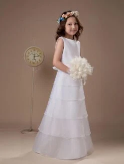 White A-line Multi-Layer Satin First Communion Dress -AYA Cosplay Shop White A line Multi Layer Satin First Communion Dress 143222 4