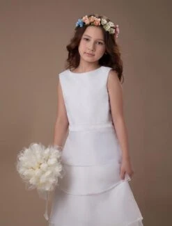 White A-line Multi-Layer Satin First Communion Dress -AYA Cosplay Shop White A line Multi Layer Satin First Communion Dress 143222 7