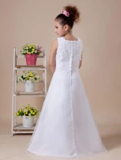 White A-line Sleeveless Embroidery Flower Girl Dress -AYA Cosplay Shop White A line Sleeveless Embroidery Flower Girl Dress 18618 5
