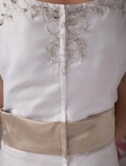 Flower Girl Dresses White Satin Organza Kids Party Dresses Sleeveless Sash Lace Beaded First Communion Dress -AYA Cosplay Shop White A line Sleeveless Sash Satin Organza Flower Girl Dress 18620 771490